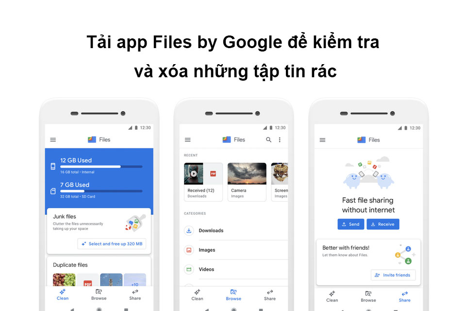 Tải app Files by Google để kiểm tra và xóa những tập tin rác